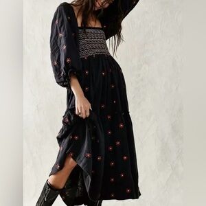 Free people women’s large dahlia maxi dress floral embroidered puff sleeve